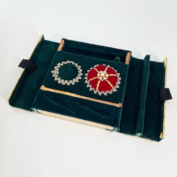 Custom Artisan Upcycled Trinket Sewing Box Decoupage Hand Painted Velvet Mirror - Picture 15 of 16